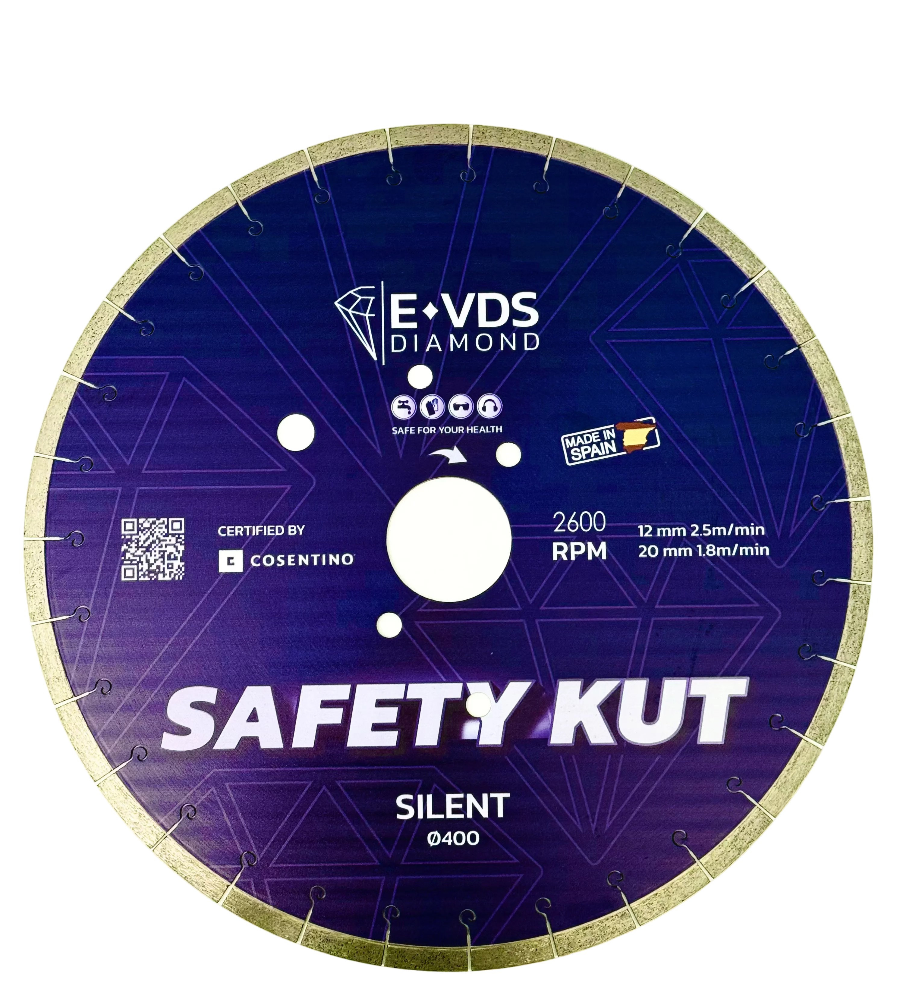 Disco Diamantado E-VDS Safety Kut Silent Ø400 mm – Especial para Superficies Ultracompactas y Porcelánico