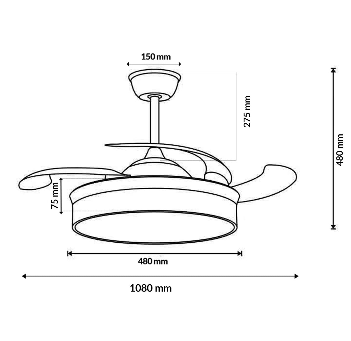 Ventilador de Techo LED Moderno con Aspas Retráctiles – 6 Velocidades y Control Remoto